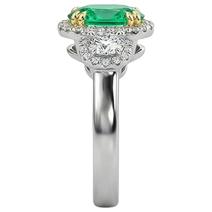 Natural Real ( Not Lab Grown ) Green Emerald GIA Halo Anniversary Ring Oval Cut Gemstone