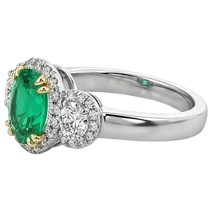 Natural Real ( Not Lab Grown ) Green Emerald GIA Halo Anniversary Ring Oval Cut Gemstone