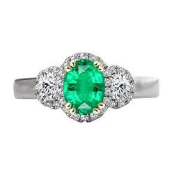 Green Emerald Halo Anniversary Ring Oval Cut Gemstone
