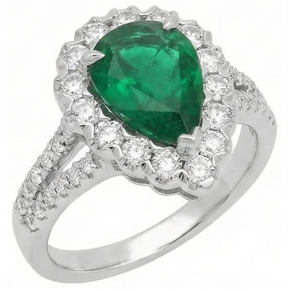 Natural Real ( Not Lab Grown ) Green Emerald GIA Halo Cocktail Engagement Ring