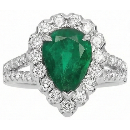 Natural Real ( Not Lab Grown ) Green Emerald GIA Halo Cocktail Engagement Ring