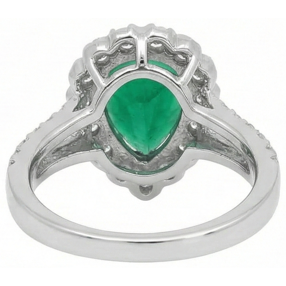 Natural Real ( Not Lab Grown ) Green Emerald GIA Halo Cocktail Engagement Ring