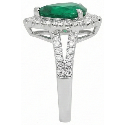 Natural Real ( Not Lab Grown ) Green Emerald GIA Halo Cocktail Engagement Ring