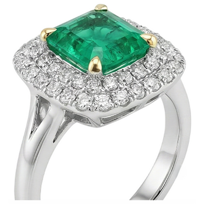 Natural Real ( Not Lab Grown ) Green Emerald GIA Halo Diamond Engagement Ring Split Shank