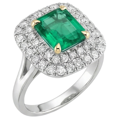 Natural Real ( Not Lab Grown ) Green Emerald GIA Halo Diamond Engagement Ring Split Shank