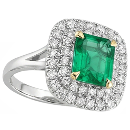 Natural Real ( Not Lab Grown ) Green Emerald GIA Halo Diamond Engagement Ring Split Shank