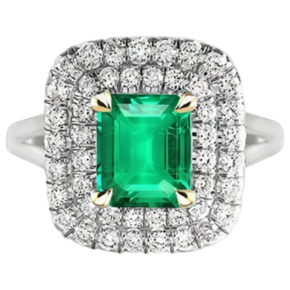 Natural Real ( Not Lab Grown ) Green Emerald GIA Halo Diamond Engagement Ring Split Shank