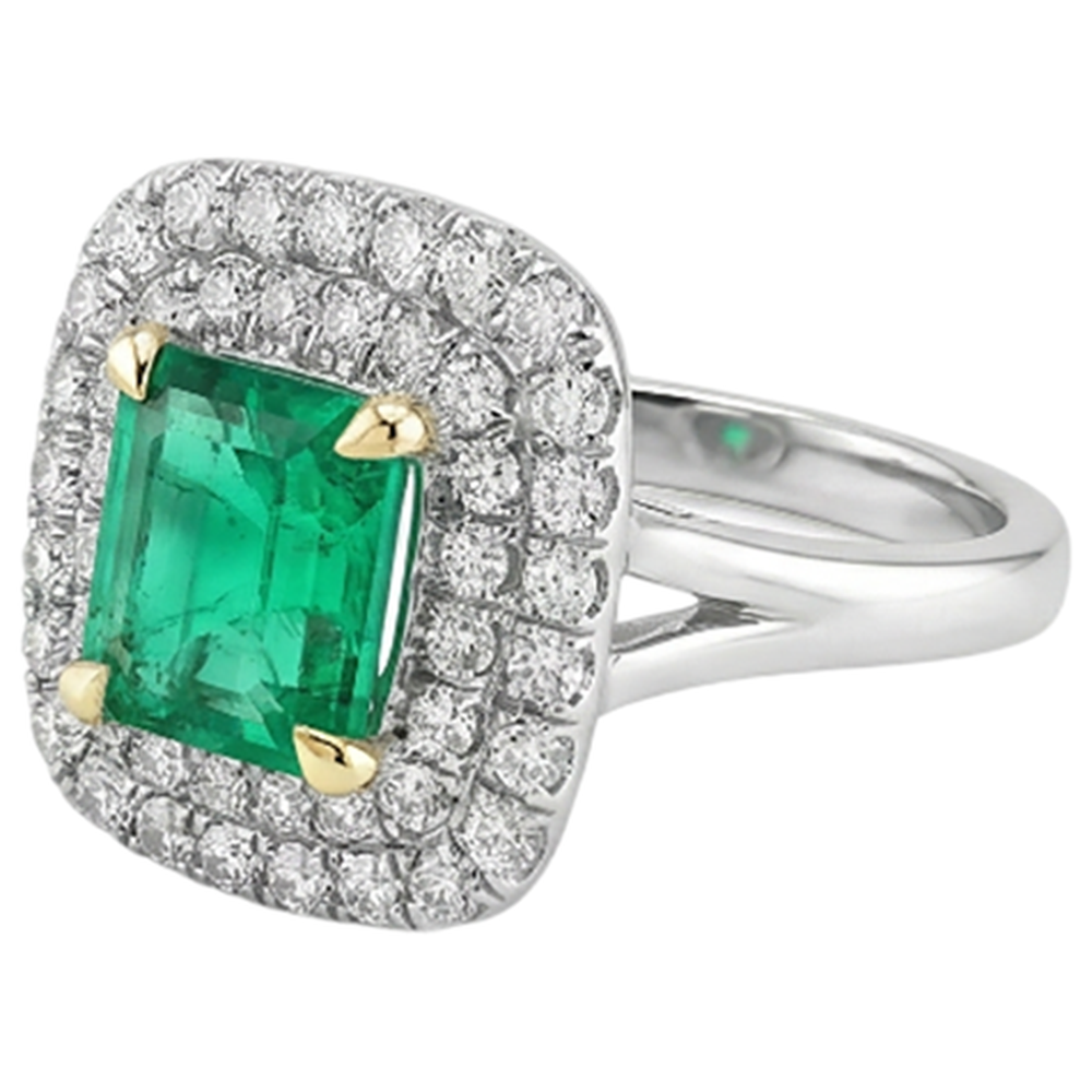 Natural Real ( Not Lab Grown ) Green Emerald GIA Halo Diamond Engagement Ring Split Shank