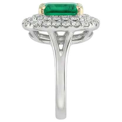 Natural Real ( Not Lab Grown ) Green Emerald GIA Halo Diamond Engagement Ring Split Shank