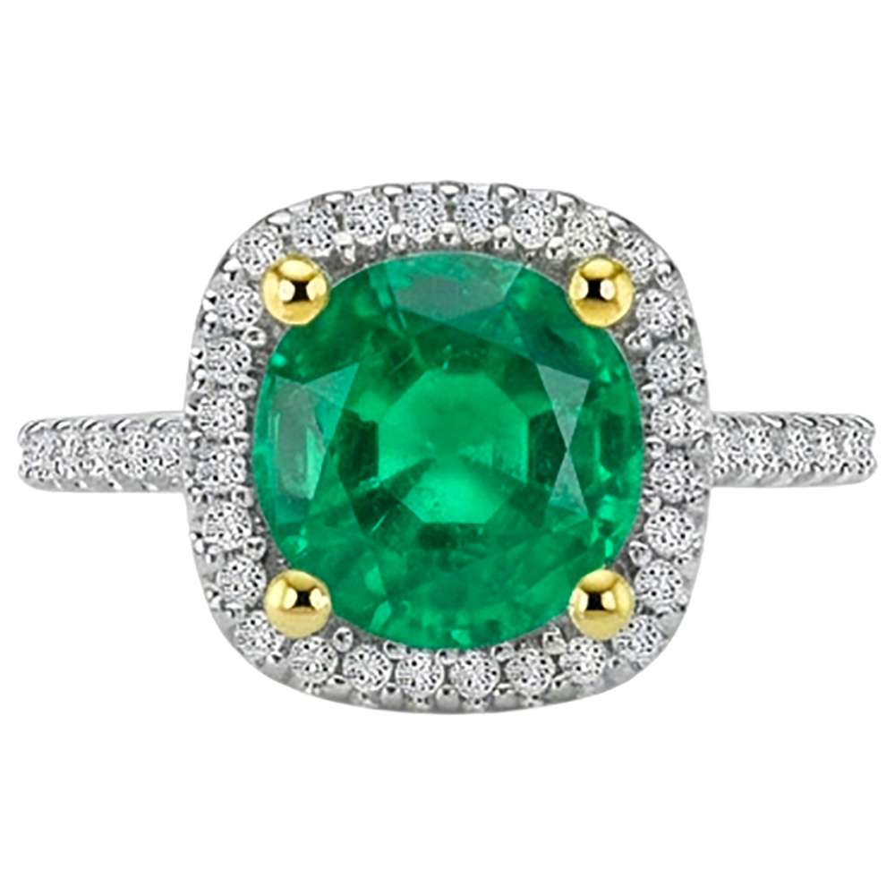 Natural Real ( Not Lab Grown ) Green Emerald GIA Halo Diamond Ring Round Cut Gemstone Jewelry