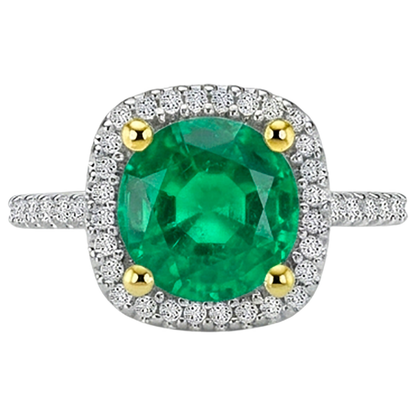 Natural Real ( Not Lab Grown ) Green Emerald GIA Halo Diamond Ring Round Cut Gemstone Jewelry