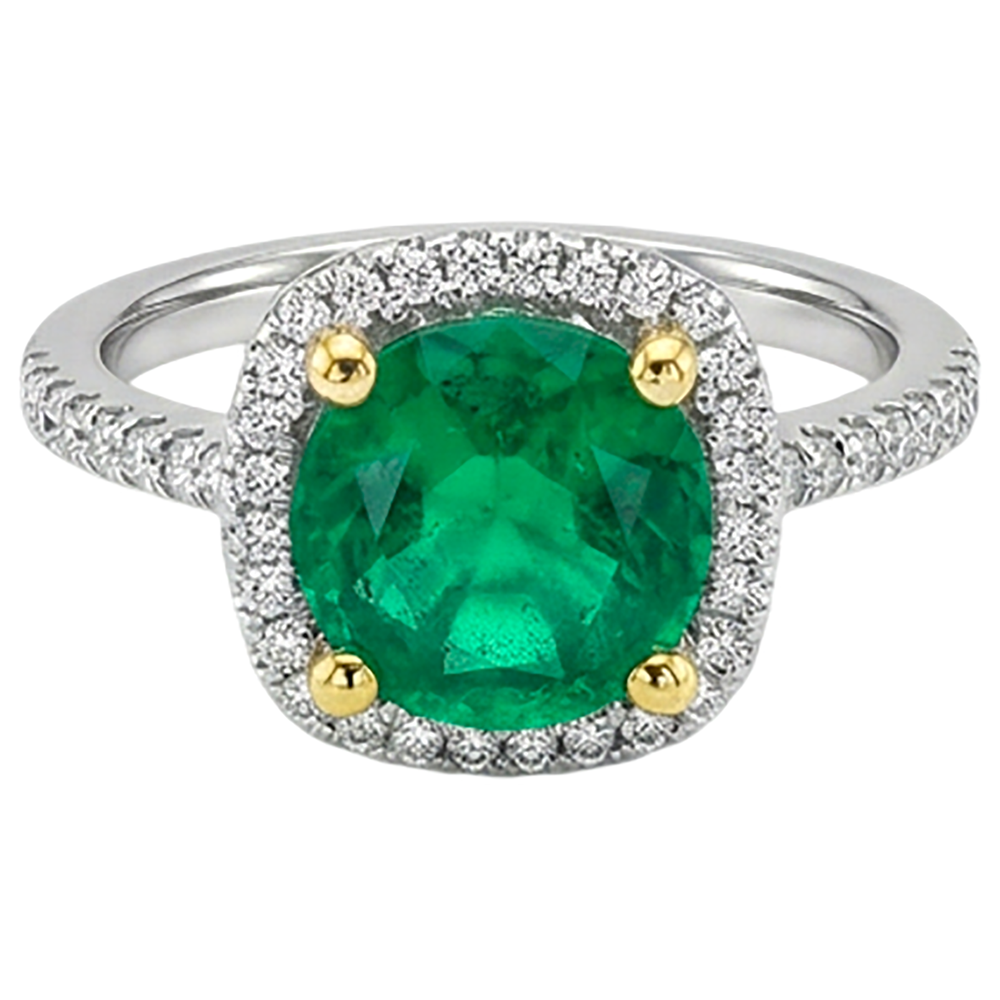 Natural Real ( Not Lab Grown ) Green Emerald GIA Halo Diamond Ring Round Cut Gemstone Jewelry