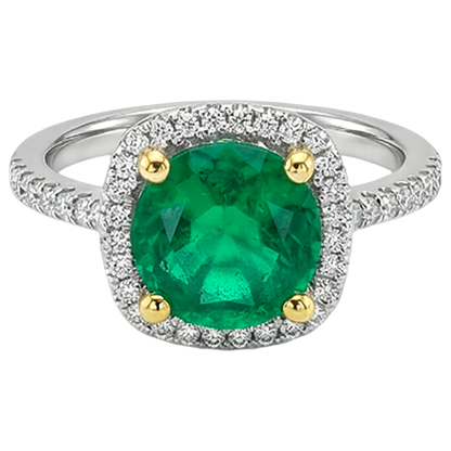 Natural Real ( Not Lab Grown ) Green Emerald GIA Halo Diamond Ring Round Cut Gemstone Jewelry