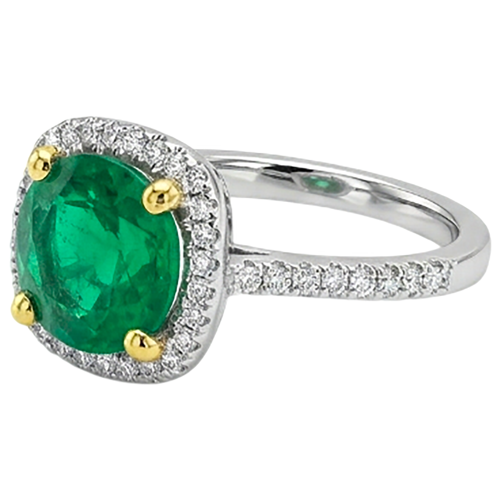 Natural Real ( Not Lab Grown ) Green Emerald GIA Halo Diamond Ring Round Cut Gemstone Jewelry
