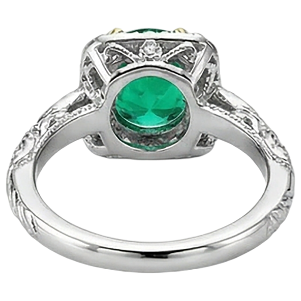 Natural Real ( Not Lab Grown ) Green Emerald GIA Halo Diamond Ring Round Gemstone Antique Look