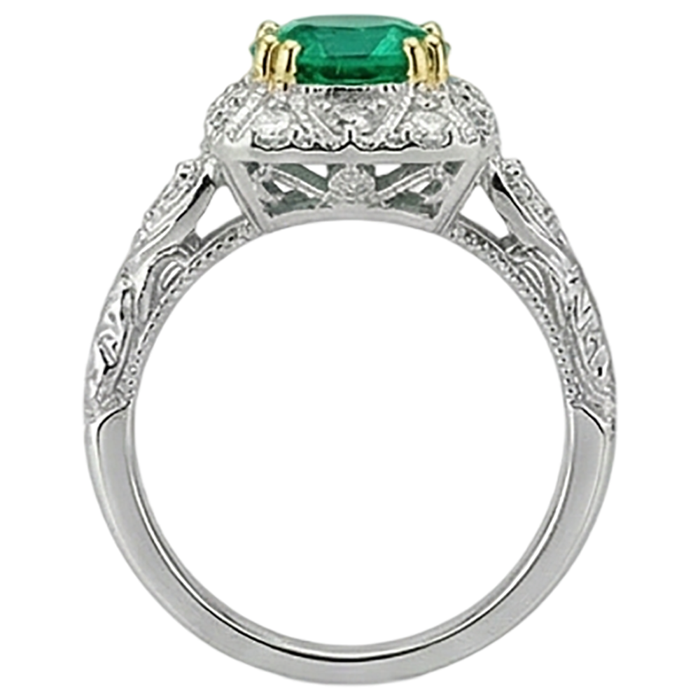Natural Real ( Not Lab Grown ) Green Emerald GIA Halo Diamond Ring Round Gemstone Antique Look