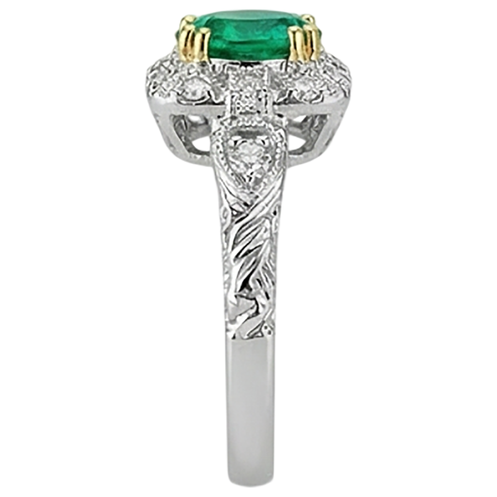 Natural Real ( Not Lab Grown ) Green Emerald GIA Halo Diamond Ring Round Gemstone Antique Look
