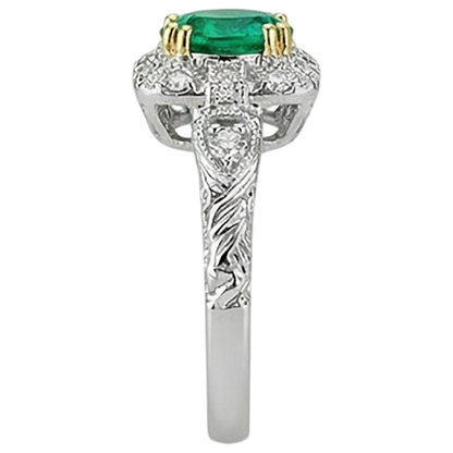 Natural Real ( Not Lab Grown ) Green Emerald GIA Halo Diamond Ring Round Gemstone Antique Look