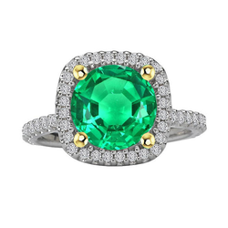 Green Emerald Halo Diamond Ring Round Cut Gemstone Jewelry