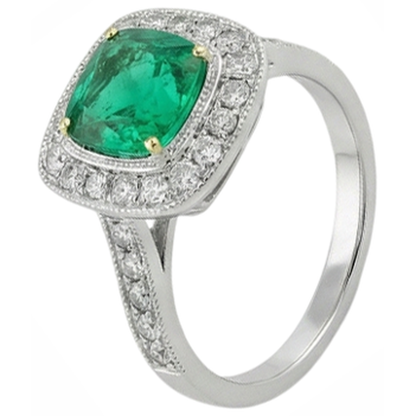 Natural Real ( Not Lab Grown ) Green Emerald GIA Halo Engagement Ring Cushion Cut Gold 14K