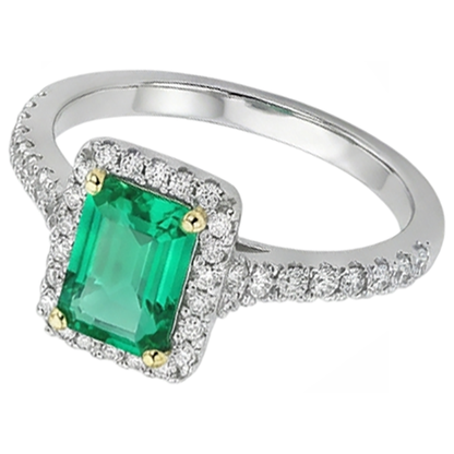 Natural Real ( Not Lab Grown ) Green Emerald GIA Halo Engagement Ring Fancy Diamond Jewelry
