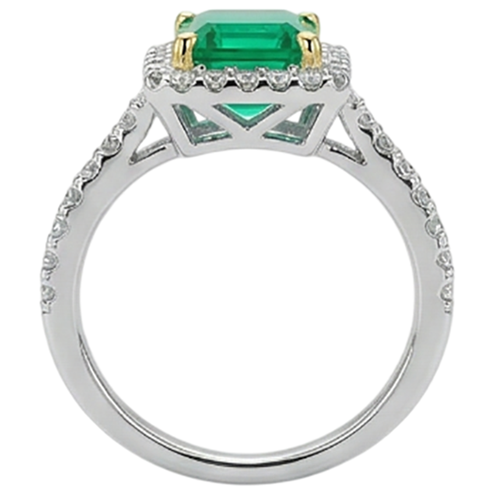 Natural Real ( Not Lab Grown ) Green Emerald GIA Halo Engagement Ring Fancy Diamond Jewelry