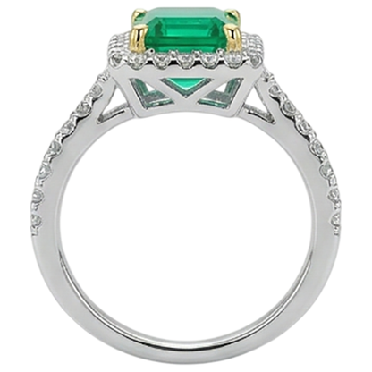 Natural Real ( Not Lab Grown ) Green Emerald GIA Halo Engagement Ring Fancy Diamond Jewelry