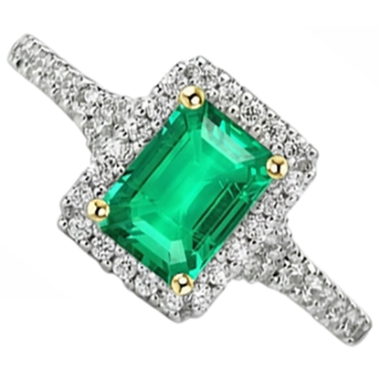 Natural Real ( Not Lab Grown ) Green Emerald GIA Halo Engagement Ring Fancy Diamond Jewelry