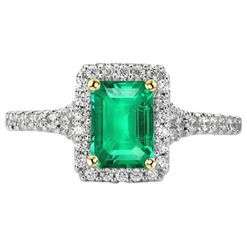 Natural Real ( Not Lab Grown ) Green Emerald GIA Halo Engagement Ring Fancy Diamond Jewelry