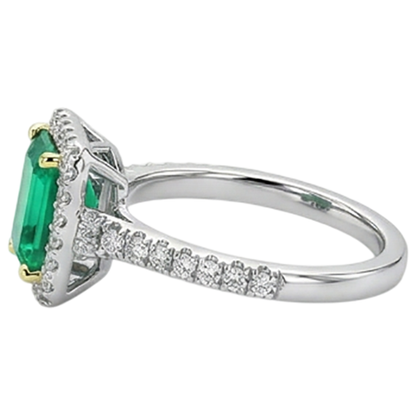 Natural Real ( Not Lab Grown ) Green Emerald GIA Halo Engagement Ring Fancy Diamond Jewelry