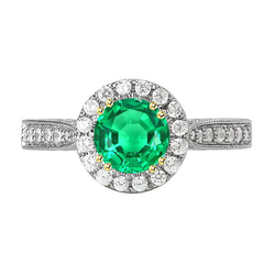 Green Emerald Halo Engagement Ring Gemstone & Diamond Jewelry
