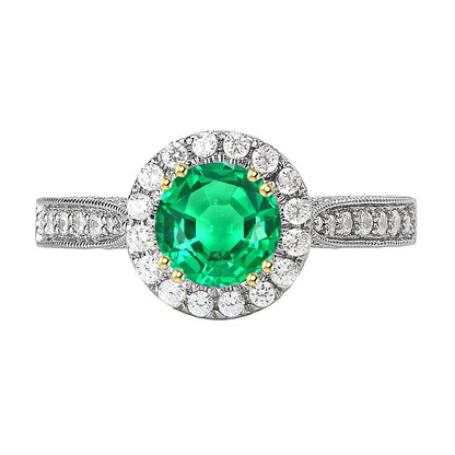 Green Emerald Halo Engagement Ring Gemstone & Diamond Jewelry