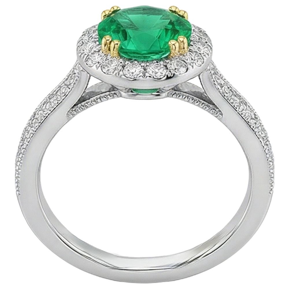 Natural Real ( Not Lab Grown ) Green Emerald GIA Halo Engagement Ring Gemstone & Diamond Jewelry