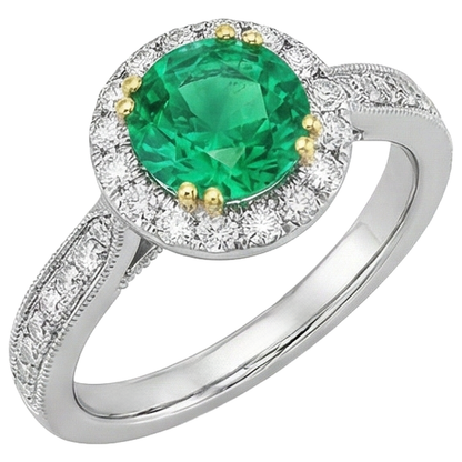 Natural Real ( Not Lab Grown ) Green Emerald GIA Halo Engagement Ring Gemstone & Diamond Jewelry