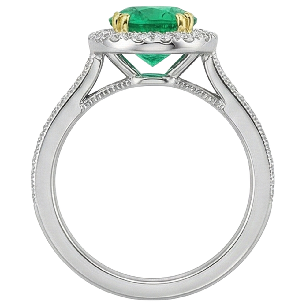 Natural Real ( Not Lab Grown ) Green Emerald GIA Halo Engagement Ring Gemstone & Diamond Jewelry