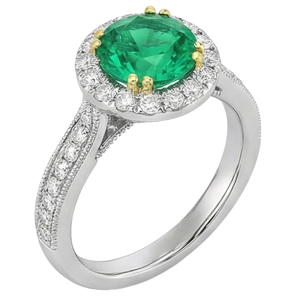 Natural Real ( Not Lab Grown ) Green Emerald GIA Halo Engagement Ring Gemstone & Diamond Jewelry