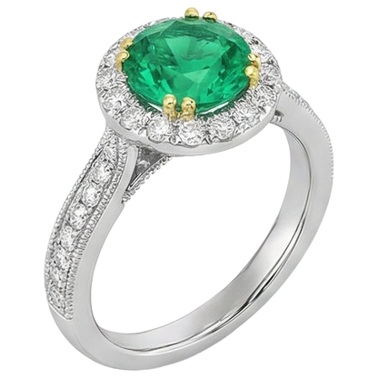 Natural Real ( Not Lab Grown ) Green Emerald GIA Halo Engagement Ring Gemstone & Diamond Jewelry