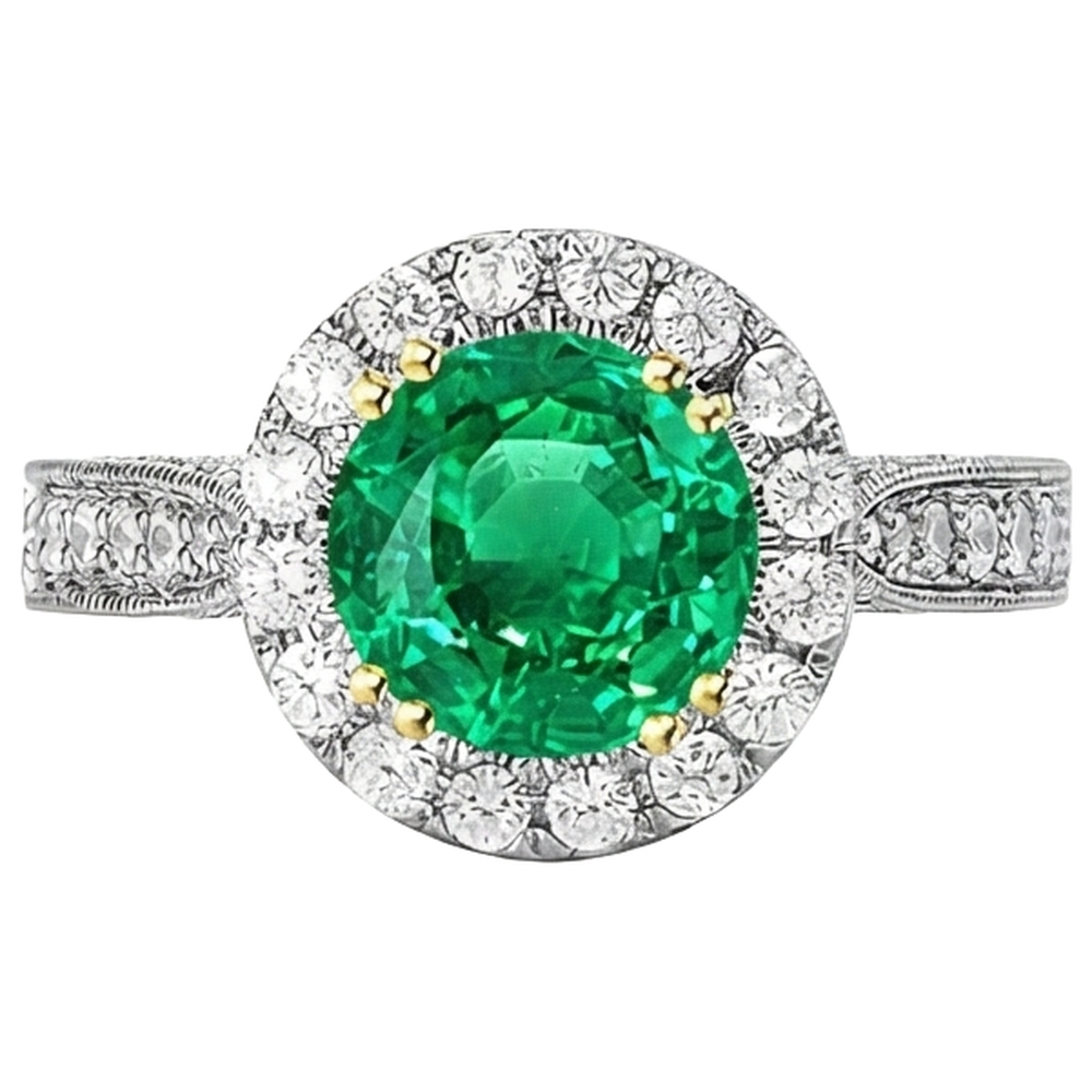 Natural Real ( Not Lab Grown ) Green Emerald GIA Halo Engagement Ring Gemstone & Diamond Jewelry