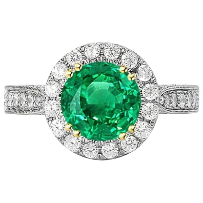Natural Real ( Not Lab Grown ) Green Emerald GIA Halo Engagement Ring Gemstone & Diamond Jewelry