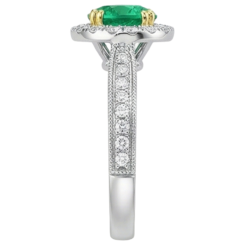 Natural Real ( Not Lab Grown ) Green Emerald GIA Halo Engagement Ring Gemstone & Diamond Jewelry