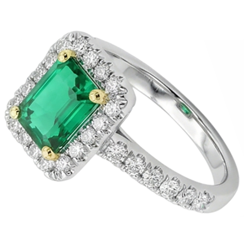 Natural Real ( Not Lab Grown ) Green Emerald GIA Halo Engagement Ring