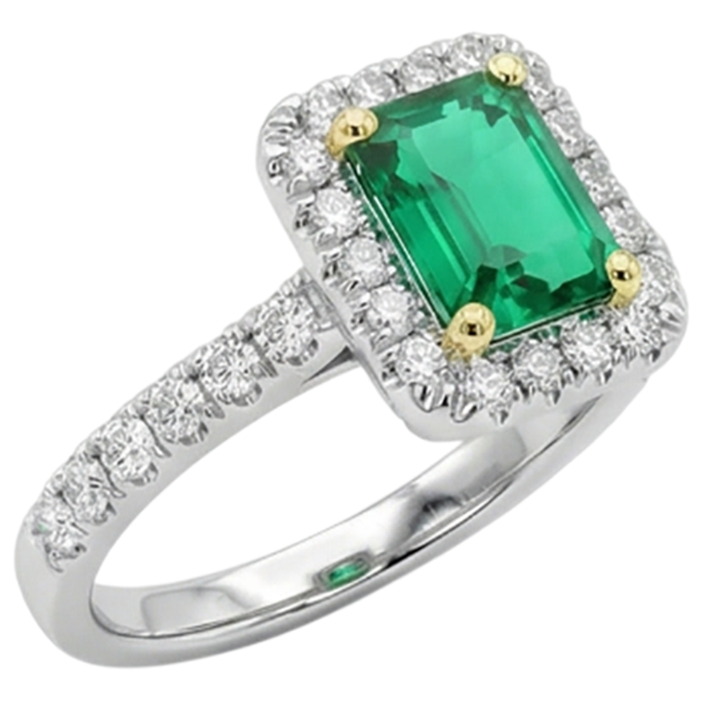 Natural Real ( Not Lab Grown ) Green Emerald GIA Halo Engagement Ring