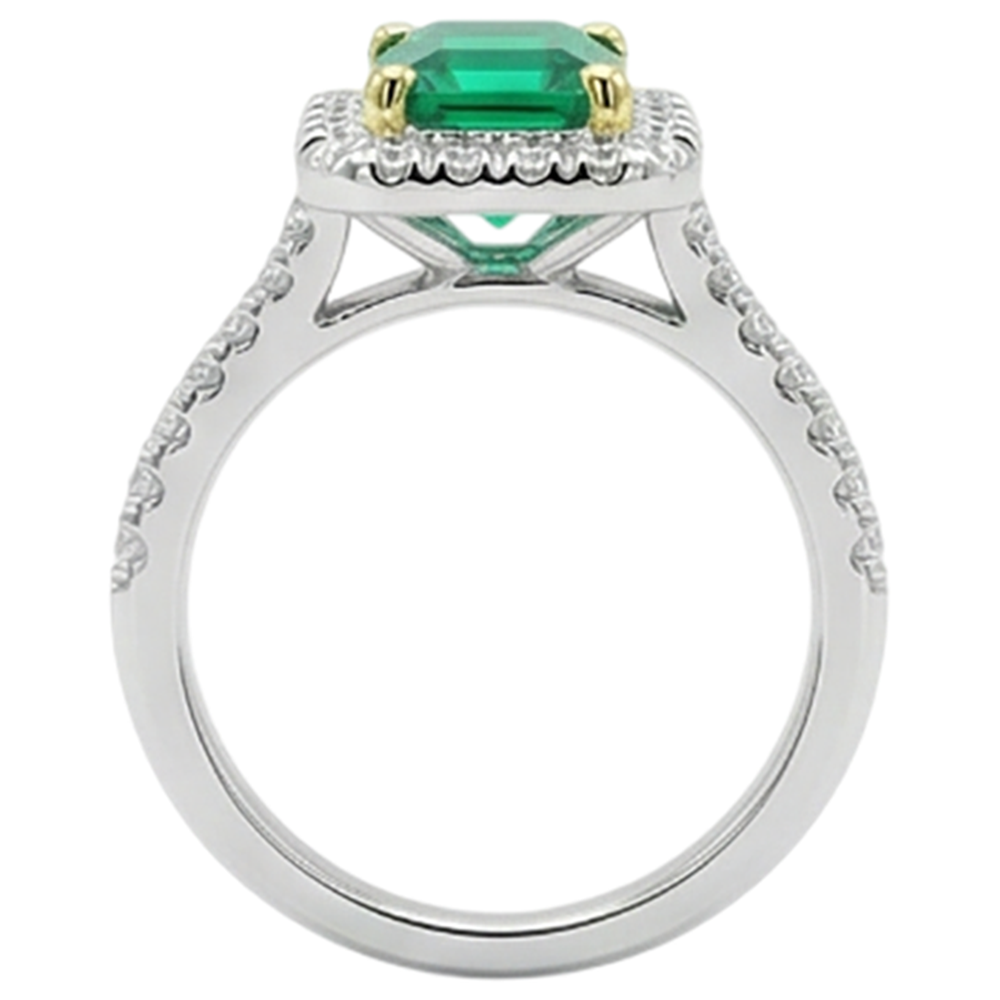 Natural Real ( Not Lab Grown ) Green Emerald GIA Halo Engagement Ring