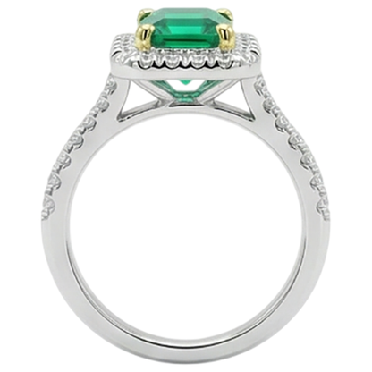 Natural Real ( Not Lab Grown ) Green Emerald GIA Halo Engagement Ring