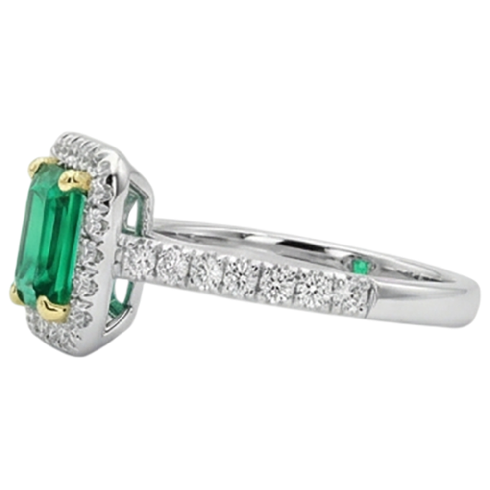 Natural Real ( Not Lab Grown ) Green Emerald GIA Halo Engagement Ring