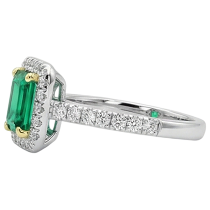 Natural Real ( Not Lab Grown ) Green Emerald GIA Halo Engagement Ring