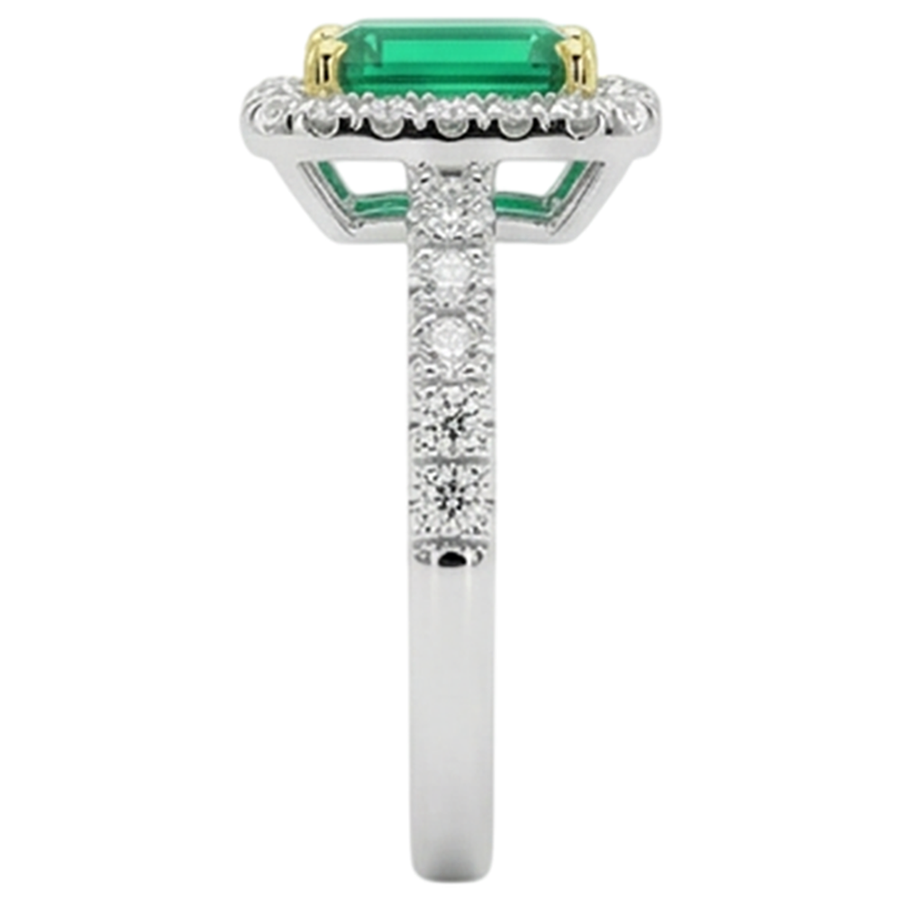 Natural Real ( Not Lab Grown ) Green Emerald GIA Halo Engagement Ring