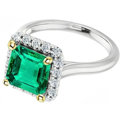 Natural Real ( Not Lab Grown ) Green Emerald GIA Halo Ring Anniversary Jewelry Cathedral Setting