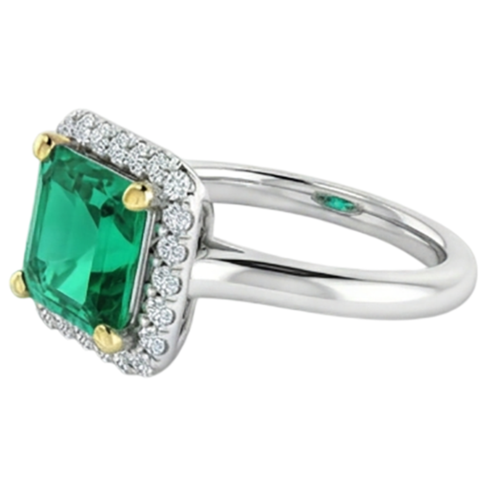 Natural Real ( Not Lab Grown ) Green Emerald GIA Halo Ring Anniversary Jewelry Cathedral Setting
