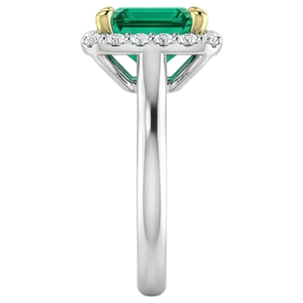 Natural Real ( Not Lab Grown ) Green Emerald GIA Halo Ring Anniversary Jewelry Cathedral Setting